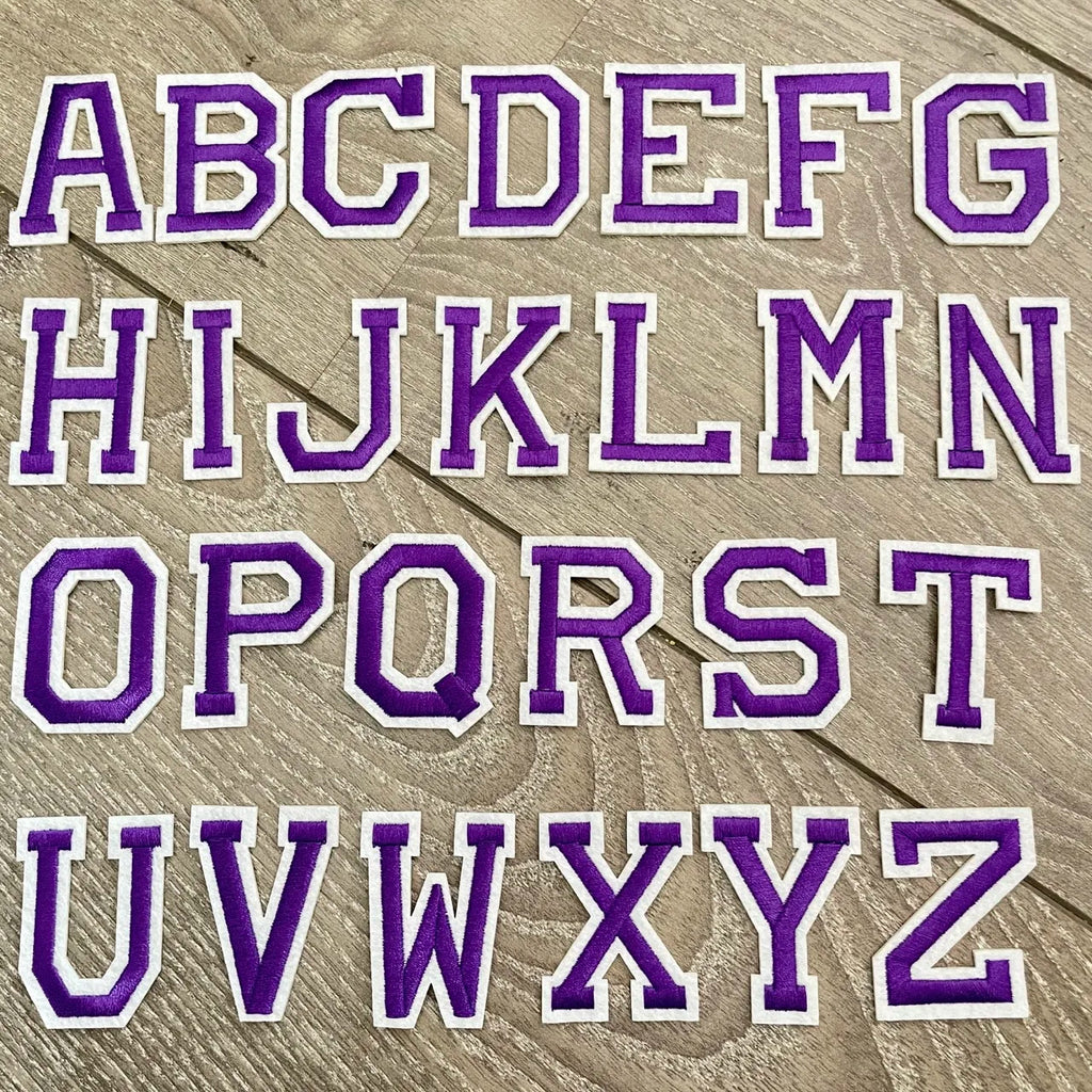 5CM Purple Embroidered Patch Iron on Letter Patches for Clothing Alphabet ABCD EFG HIJK LMN OPQ RST UVW XYZ for DIY Accessories