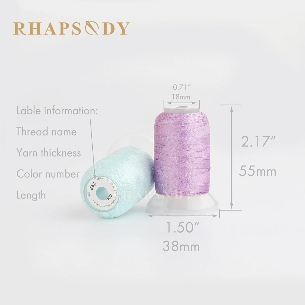Rhapsody 40WT Polyester Embroidery Machine Thread 550Y 60 Colors Brother Babylock Janome Singer Pfaff Husqvarna Bernina Sewing