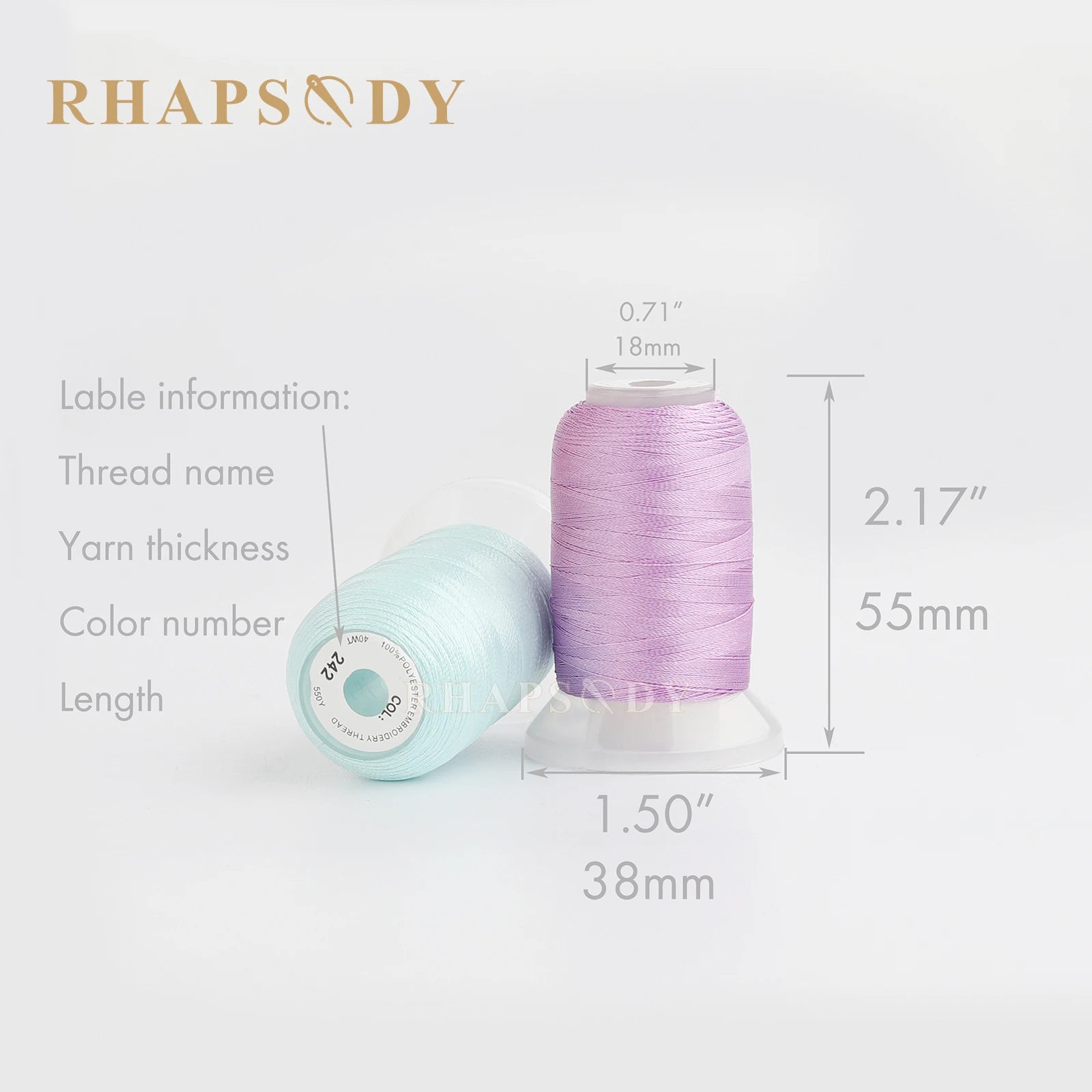 Rhapsody 40WT Polyester Embroidery Machine Thread 550Y 60 Colors Brother Babylock Janome Singer Pfaff Husqvarna Bernina Sewing