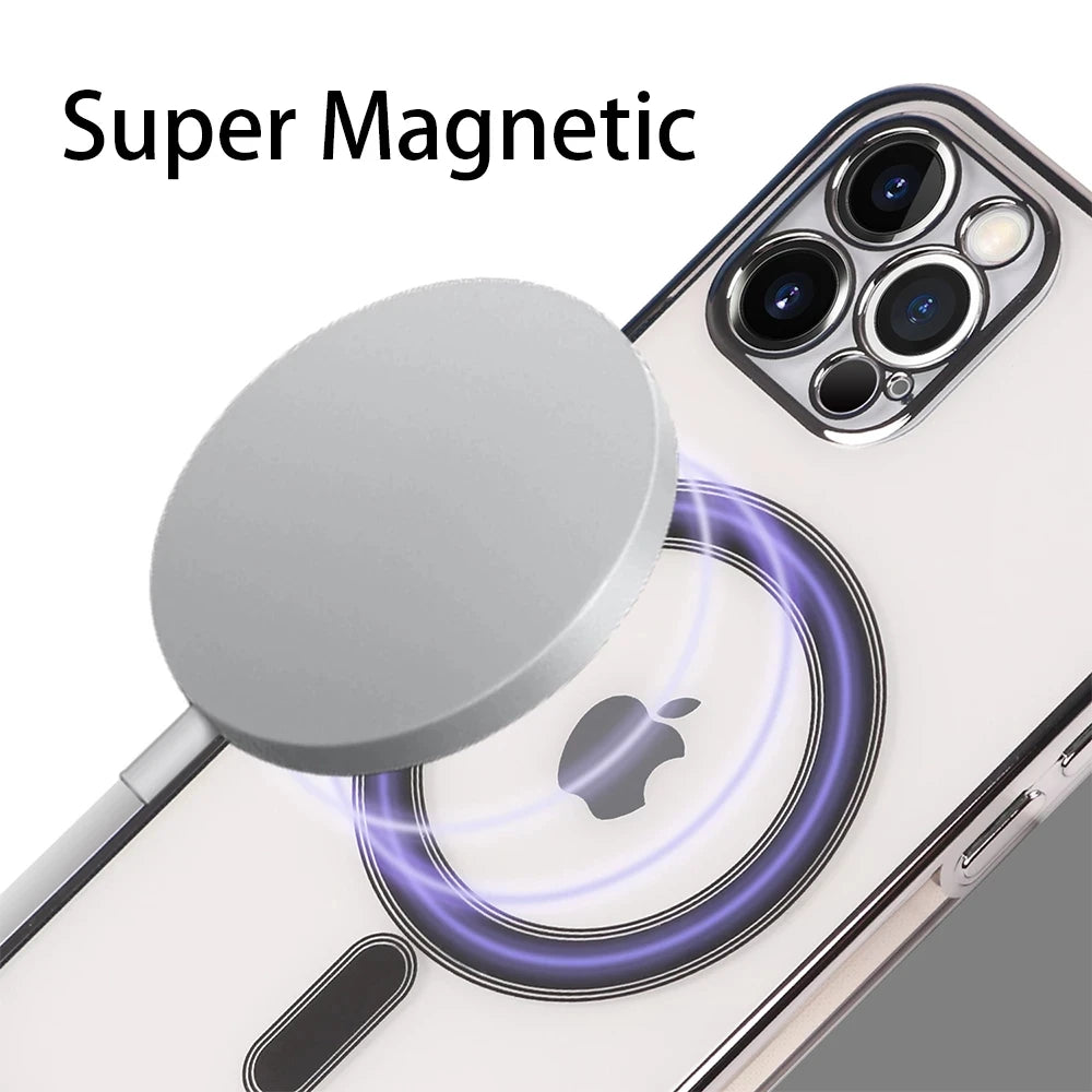 Luxury Plating Silicone Magnet Case For iPhone 14 13 12 11 Pro Max 12 13Mini Wireless Charger Magsafing Electroplate Soft Covers