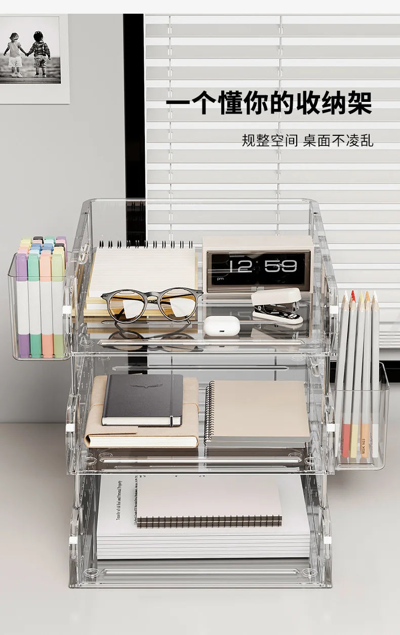 File Organizer Desktop File Storage Clear Transparent Multi-layer Stackable Rack Office Desk Organizer for Home or Office Use