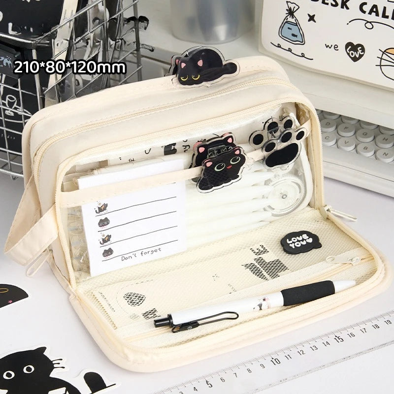Kawaii Pencil Case DIY Set Cute Korean Stationery Supplies Pen Pouch School Desk Organizer Large Capacity Waterproof