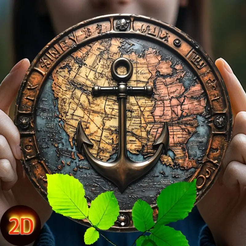 Vintage Nautical Anchor Wall Art, Aluminum Decor with World Map & Compass Design, Perfect for Home, Kitchen, Bar, Garden
