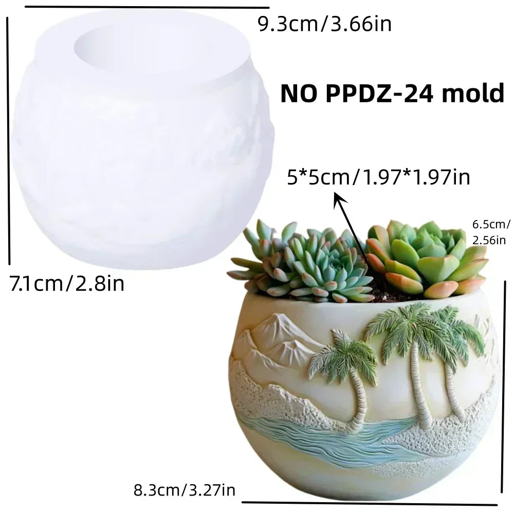 Sea Bay Canyon Relief Succulent Plant Flower Pot Resin Silicone Mold Mountain Range Sea Sunrise Relief Storage Box Gypsum Molds