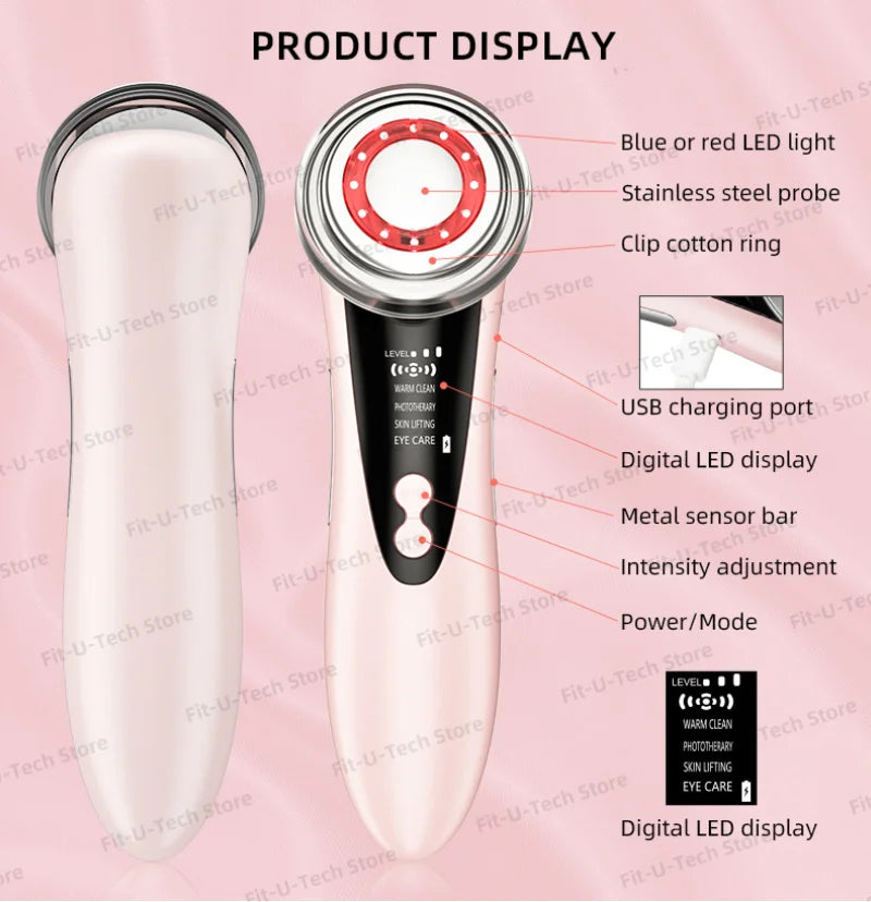 EMS Facial Massager LED Light therapy Sonic Ion Vibration Skin Tightening Face Lifting Anti Wrinkle Beauty Device Skin Care Tool