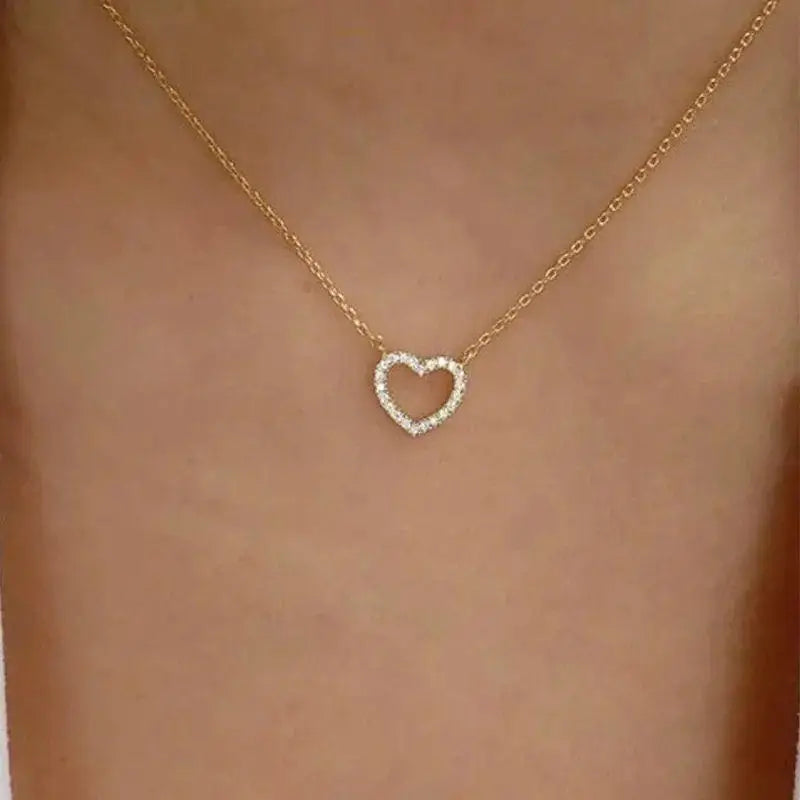 Yhpup Korean Style Shiny Cubic Zirconia CNC Hollow Heart Love Necklace Pendant Delicate Fashion Jewelry Valentine's Day Gift