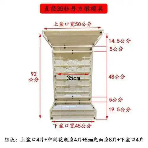 Plastic Thickened ABS Flowerpot Mold Cement Mold for Garden Balcony Fence Square Column Pier Roman Column Concrete Bonsai Mold