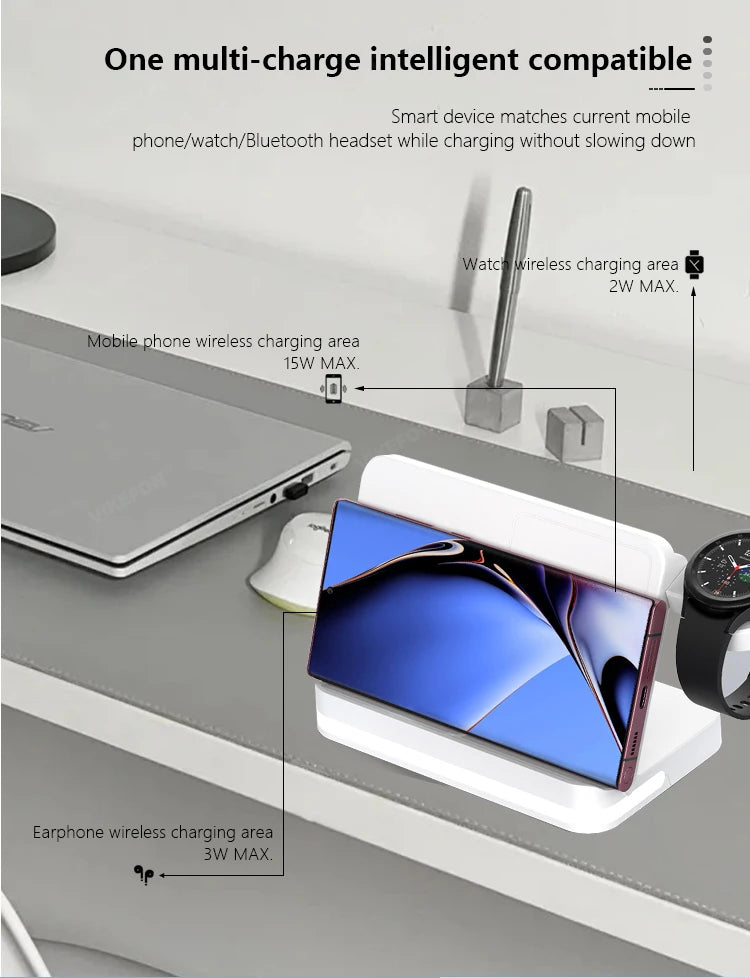 6 In 1 Wireless Charger Stand For iPhone Samsung S23 S22 Ultra Note Fold Galaxy Watch 5 4 Active Buds Fast Charging Dock Station
