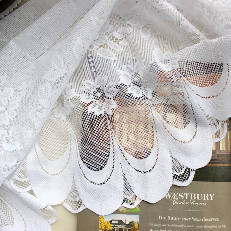 1pc White Lace Sheer Curtains Dining Room Kitchen Cafe Voile Valance Short Curtain Window Treatment Door Curtain Drapes