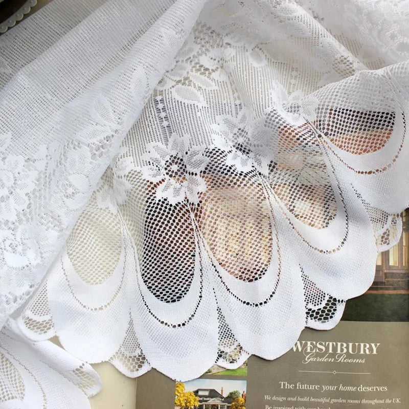 1pc White Lace Sheer Curtains Dining Room Kitchen Cafe Voile Valance Short Curtain Window Treatment Door Curtain Drapes