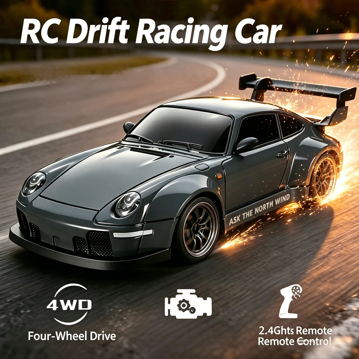 1:24 Scale RC Drift Car With Colorful LED Lights