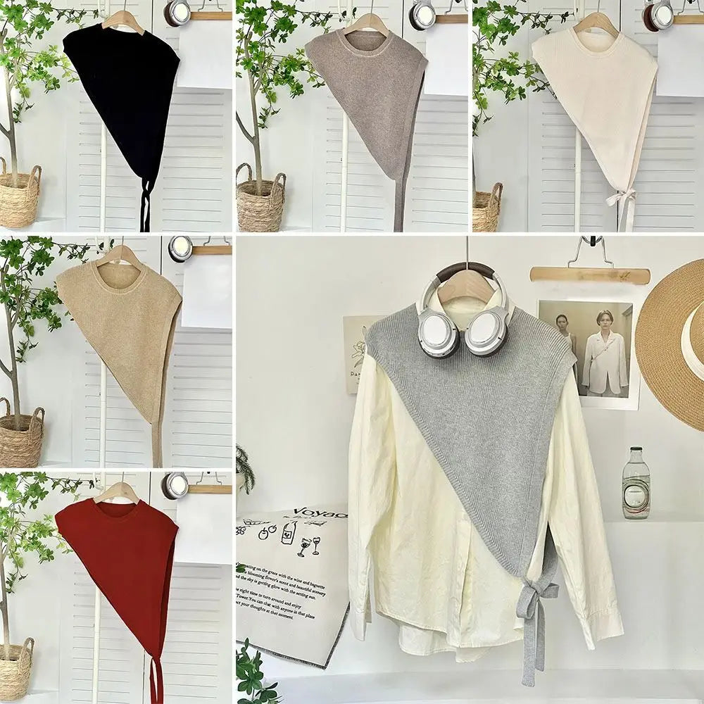 for Blouse Knitted Shawl Vest Solid Color Warm Triangle Beveled Edge Vest Clothing Accessories Polyester