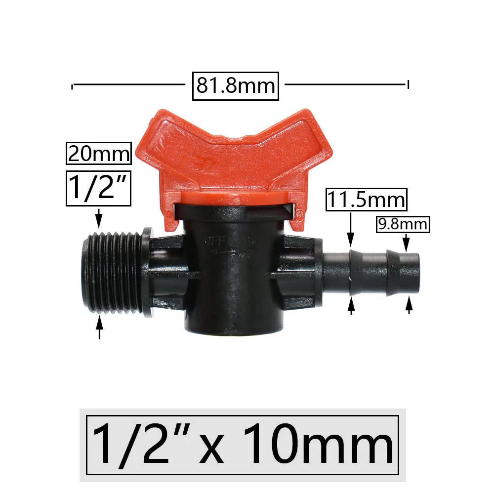 4/8/10/12/16/20/25mm Hose Barbed Mini Valve Garden Tap Barb Connectors With 1/2 3/4 Inch Thread Drip Irrigation System Fitting