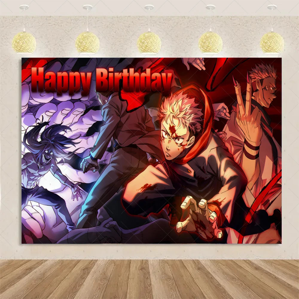 Jujutsu Kaisen Theme Background Birthday Party Decorations Anime Character Gojo Satoru Backdrop Kids Poster Photography props
