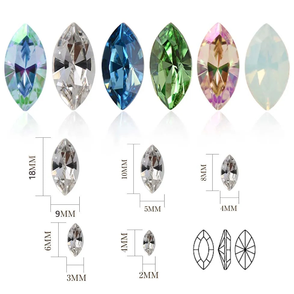 5A New Navette Golden Shadow 10PCS Glass Strass DIY Accessories Horse Eyes Loose Rhinestones Glue On Nail Art Beads Diamond