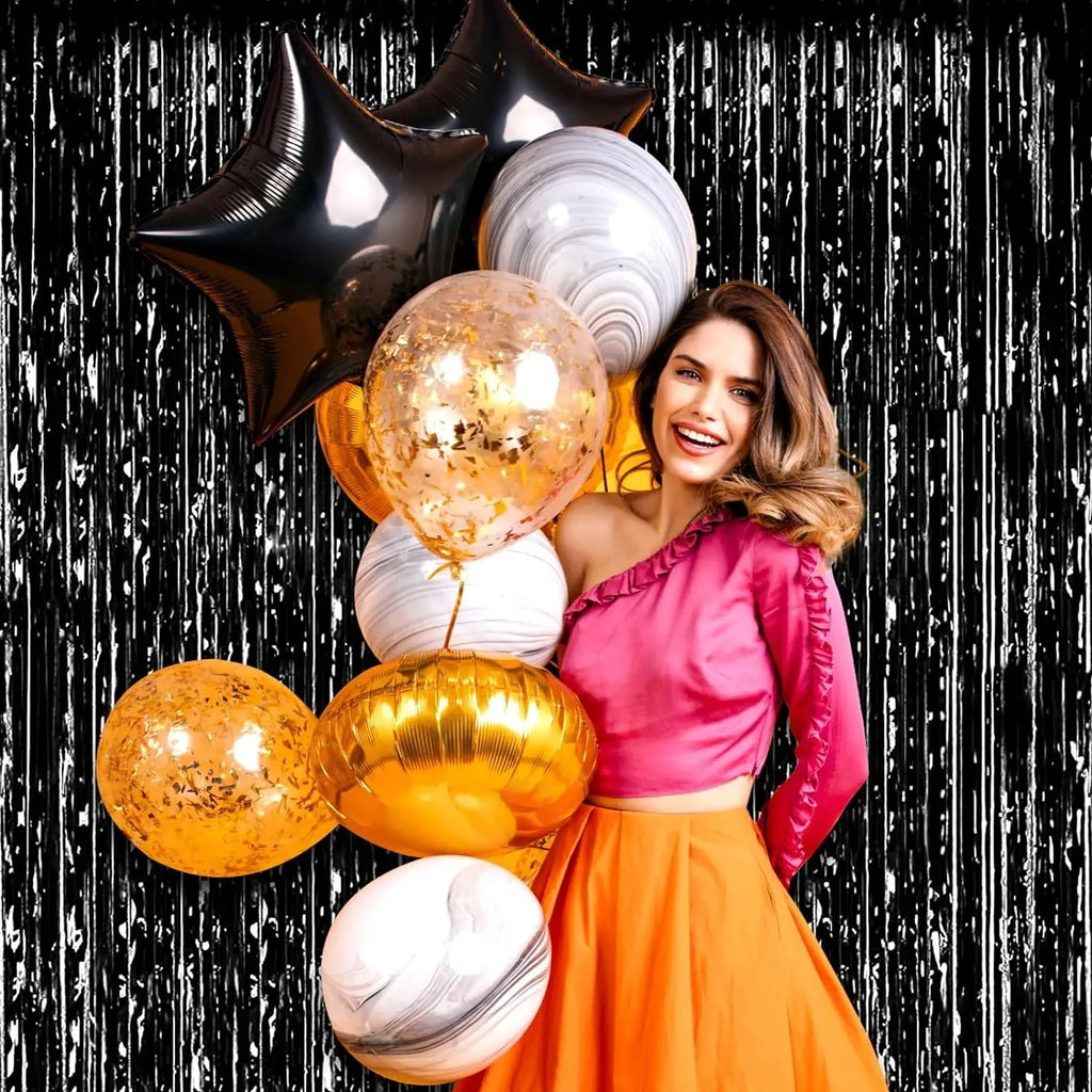 Black Tassel Background Decoration Set Metallic Foil Tassel Curtain