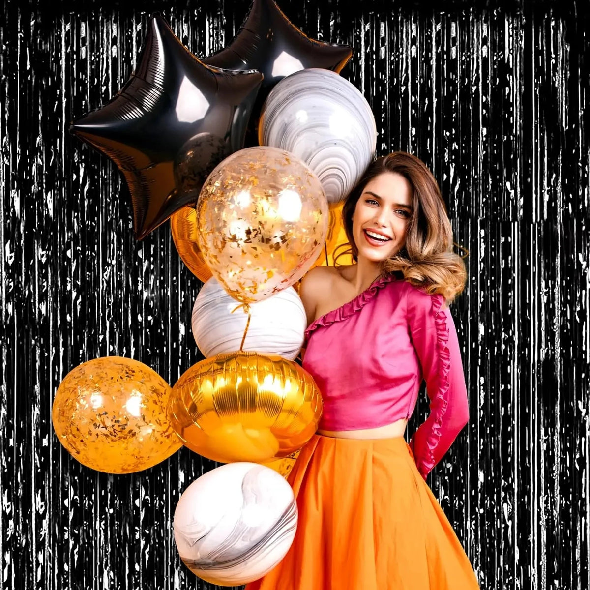 Black Tassel Background Decoration Set Metallic Foil Tassel Curtain