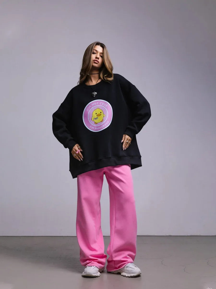 Bornladies Women's Loose Round Neck Sweatshirt Oversized Chic Printing Hoodies Casual Autumn Winter Warm Female Trendy PulloverT