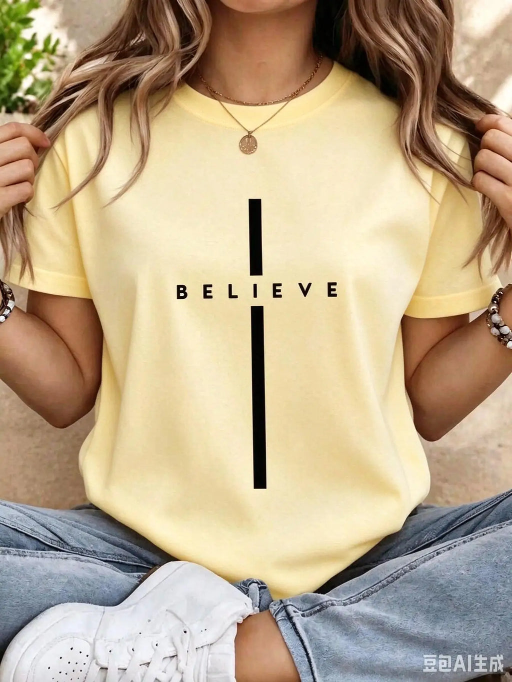 Christian Believe Cross Graphic Tees Women Minimalist Line Art