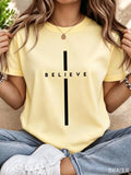 Christian Believe Cross Graphic Tees Women Minimalist Line Art