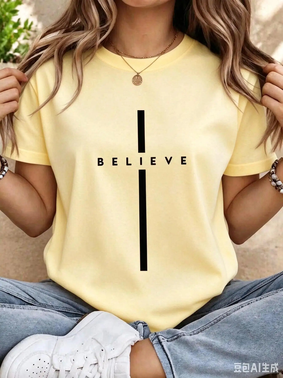 Christian Believe Cross Graphic Tees Women Minimalist Line Art