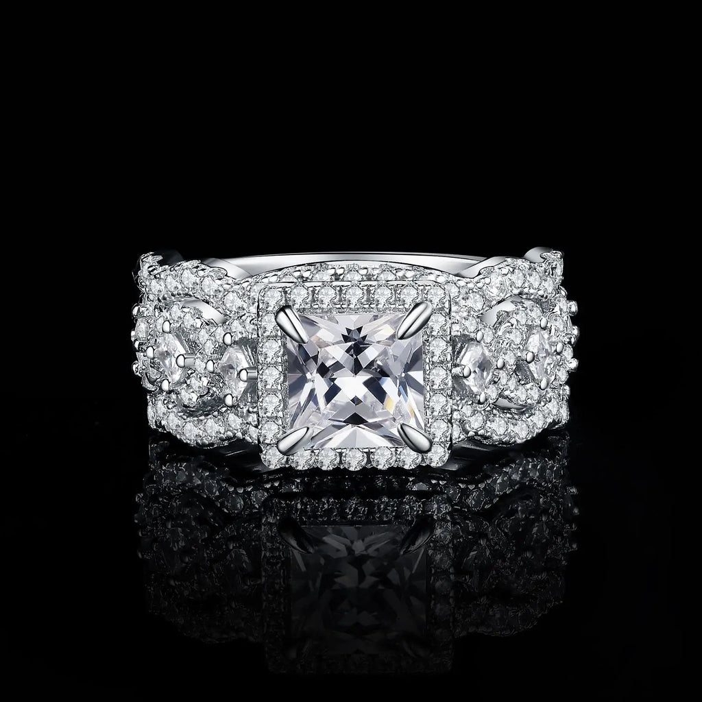 3-Pc 925 Sterling Silver Halo CZ Ring Set