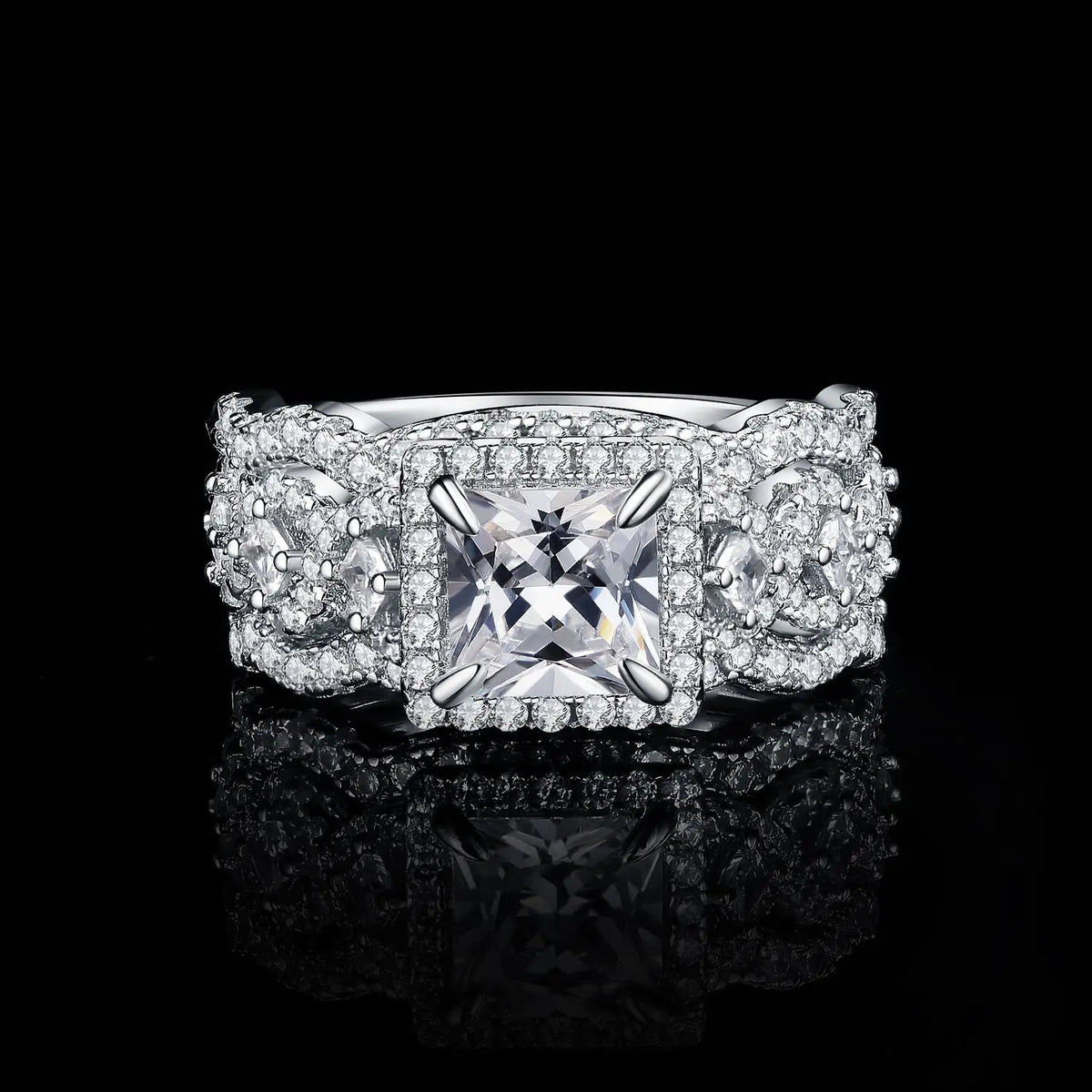 3-Pc 925 Sterling Silver Halo CZ Ring Set