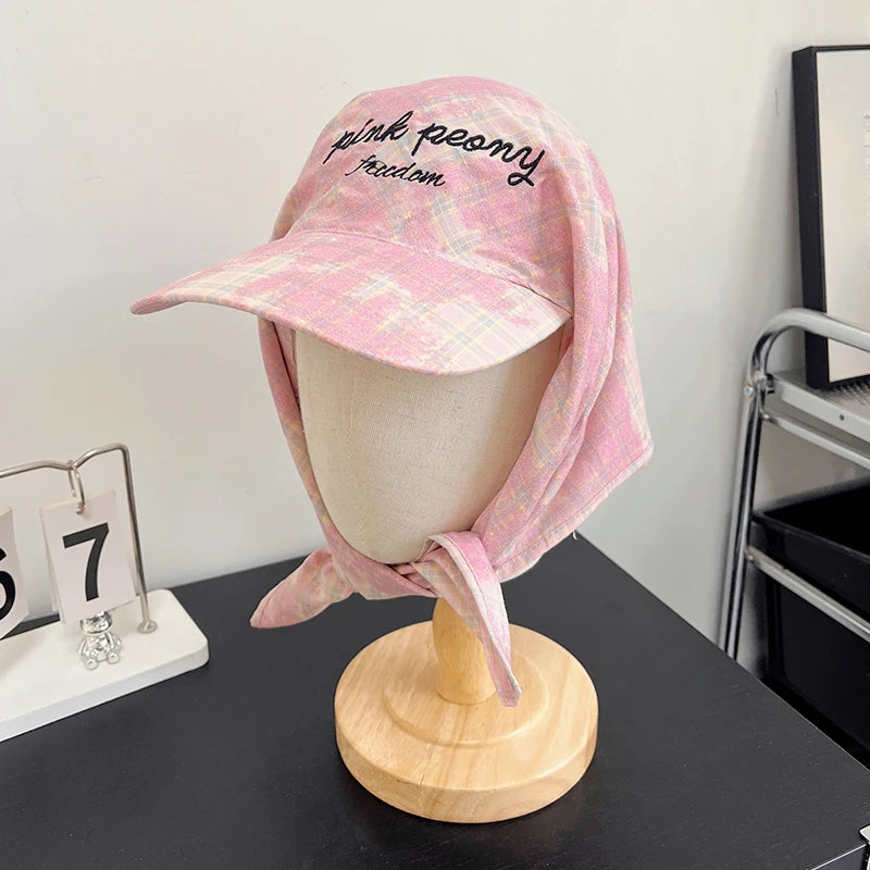 Korean Ins Plaid Triangle Scarf Cap Women's Y2K Spicy Girl Bucket