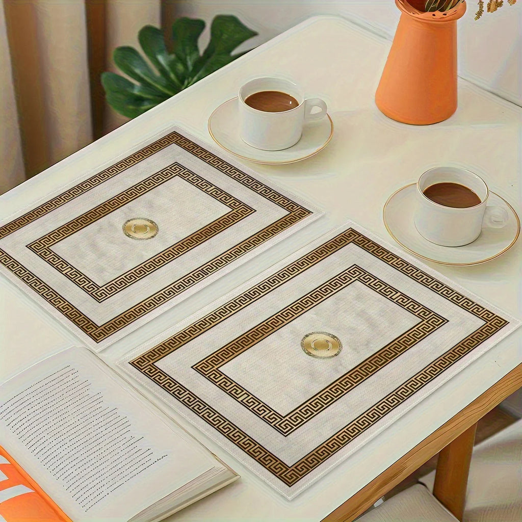Gold Geometric Linen Placemats, Non-Slip