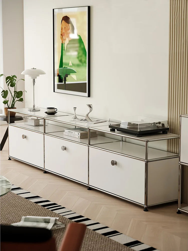 Corner TV Stand Storage Cabinet Metal Display Shelf Living