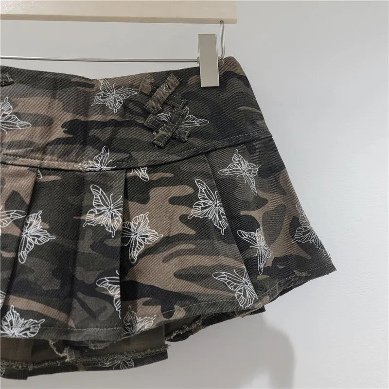 Camouflage Denim Mini Skirts Girl Summer American High Waist