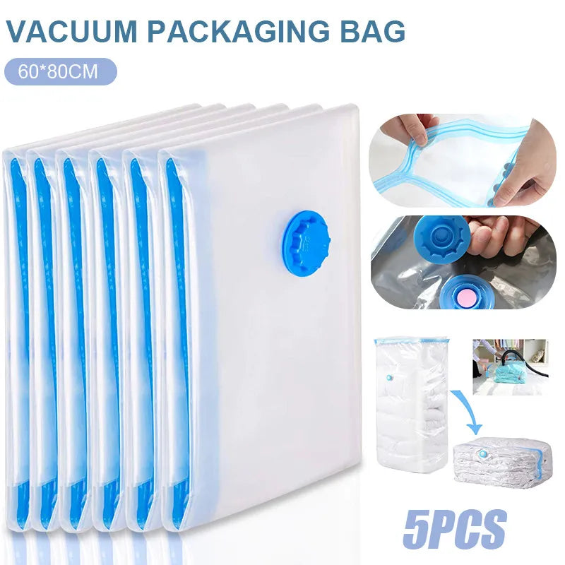 Vacuum Storage Bags Transparent Folding Compressed Space Storage Bag Travel Seal Packet Organizers For Clothes Pillow Bedding