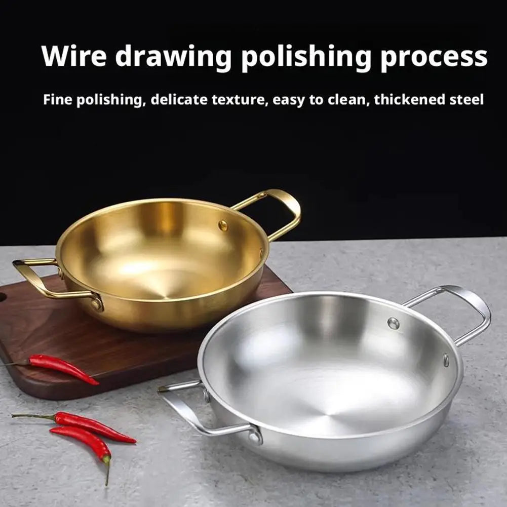 Stainless Steel Instant Noodle Pot Single Person Small Dry Double Flat Pot Seafood Ear Gas Bottomed Household Soup Pot Hotp W4Q0