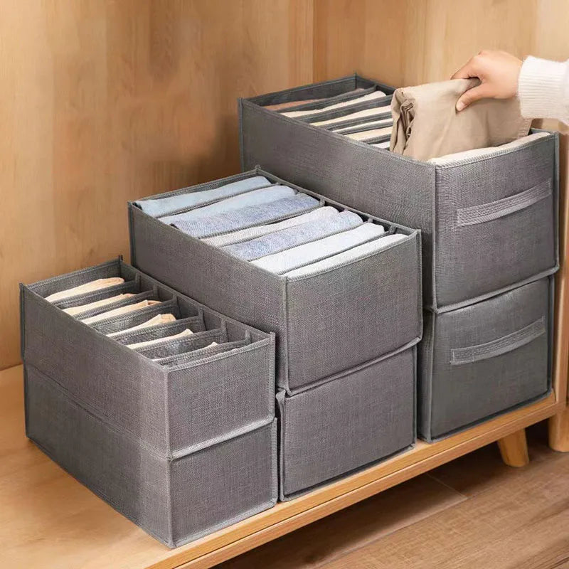 Foldable Fabric Wardrobe Storage Box, Divided Drawer Organizer Bin with Handle, Closet Container for Pants Underwear Clothes