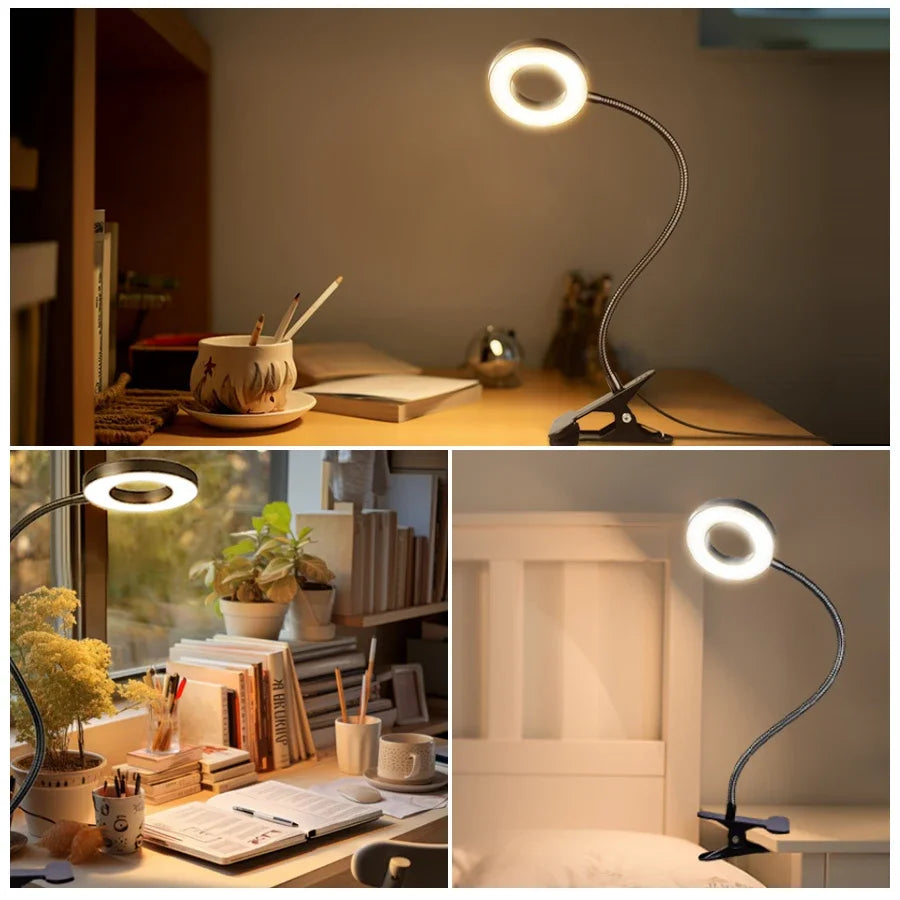 LED Desk Lamp Clip Light Rechargeable Dimmable Gooseneck Reading
