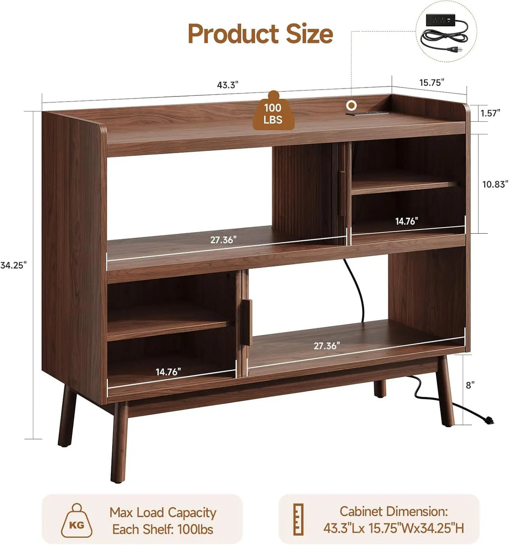 Modern Electric Buffet Cabinet With Outlet, 44-Inch