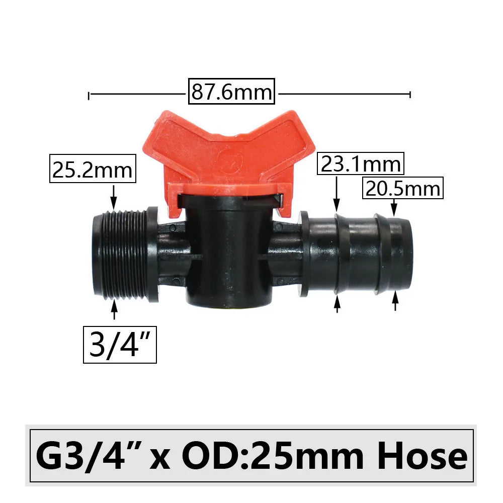 4/8/10/12/16/20/25mm Hose Barbed Mini Valve Garden Tap Barb Connectors With 1/2 3/4 Inch Thread Drip Irrigation System Fitting