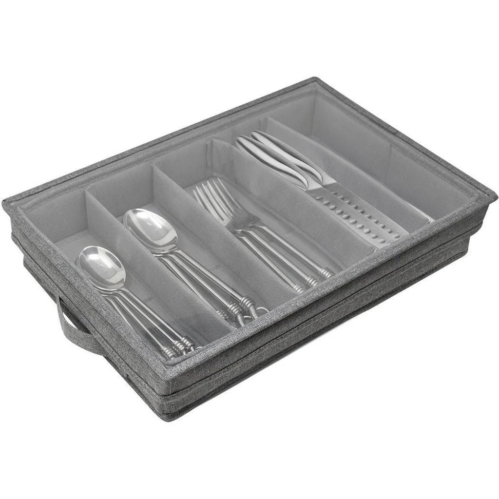 Flatware Storage Case with PVC Lid 5 Compartment Foldable Utensil Storage Box Silverware Storage Box Chest Portable Cutlery Box