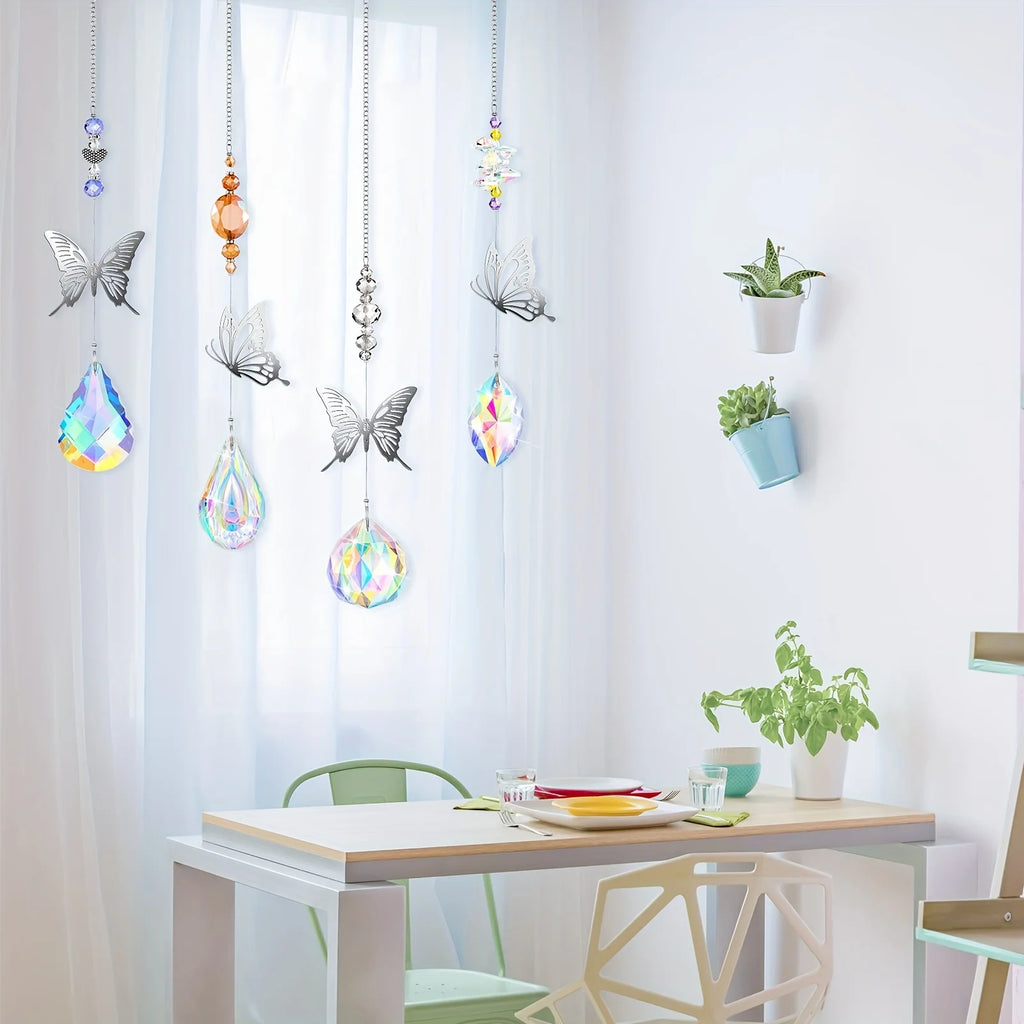7 Pieces Crystals Suncatcher Butterfly Sun Catchers Colorful Crystal Chandelier Pendant Hummingbird Wall Hanging Tree Window