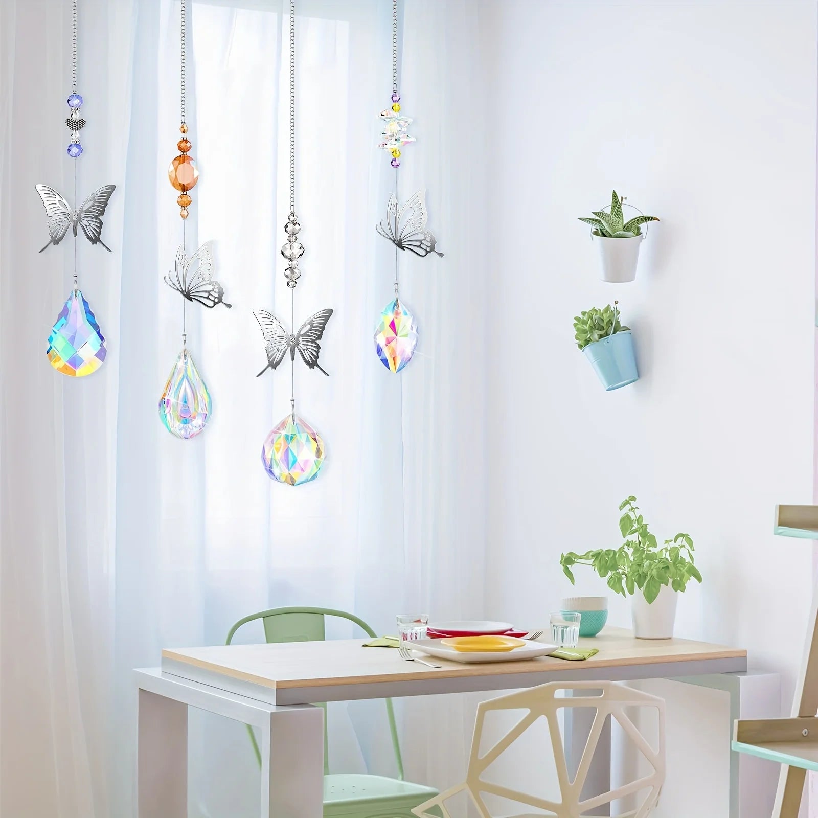 7 Pieces Crystals Suncatcher Butterfly Sun Catchers Colorful Crystal Chandelier Pendant Hummingbird Wall Hanging Tree Window