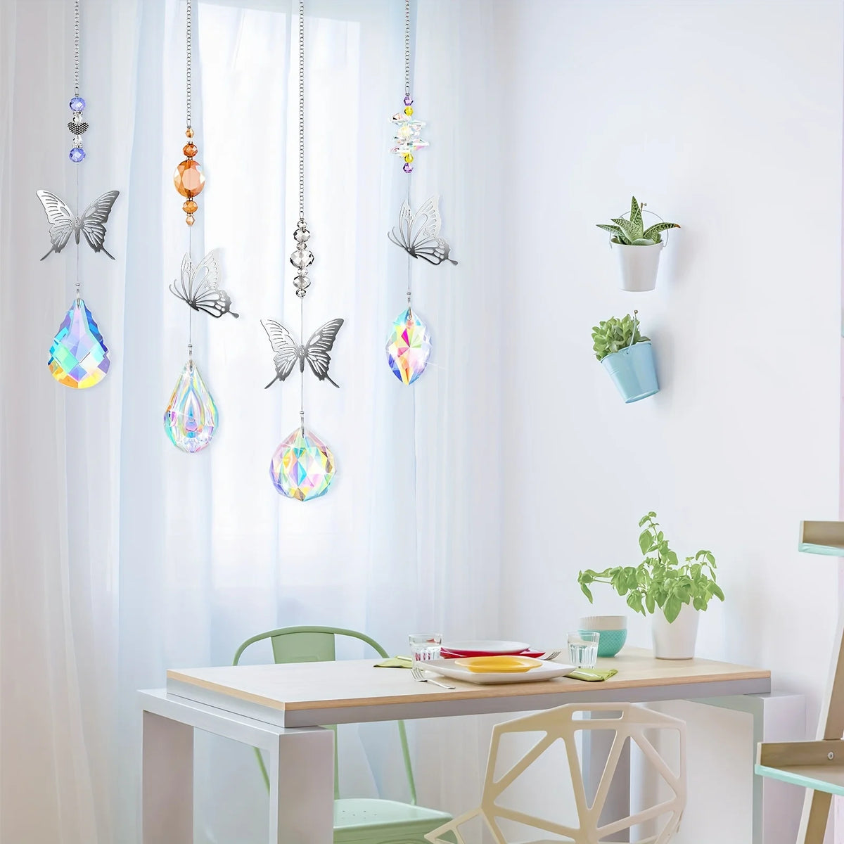 7 Pieces Crystals Suncatcher Butterfly Sun Catchers Colorful Crystal Chandelier Pendant Hummingbird Wall Hanging Tree Window