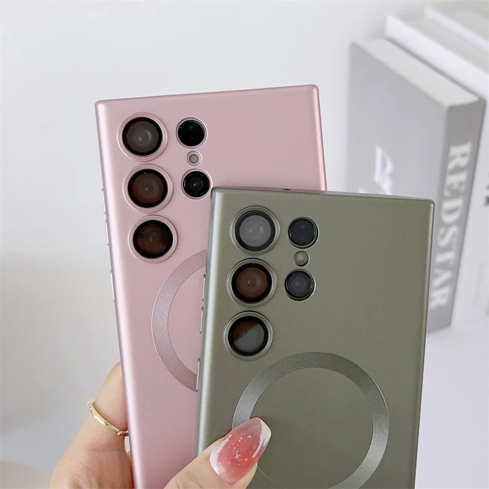 Metal Matte For Magsafe Magnetic Wireless Charger Case for Samsung S25 S24 S23 Ultra S22 Plus S21 Shockproof Soft Silicone Cover