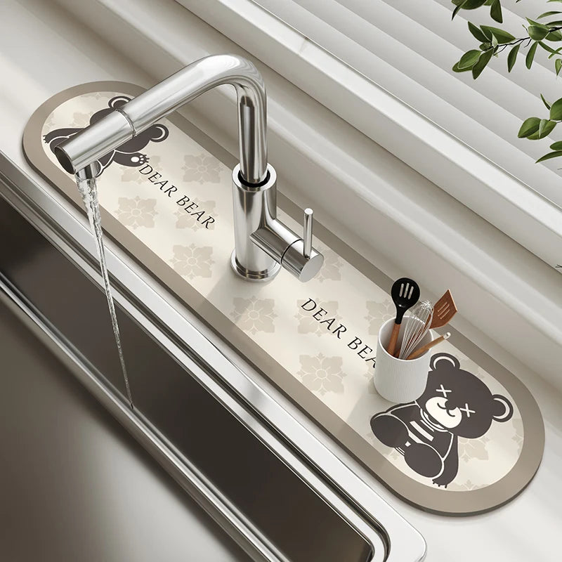 Kitchen Sink Faucet Mat Absorbent Faucet Splash Guard Drain Pad Bathroom Countertop Protector Diatomite Faucet Rug Washable