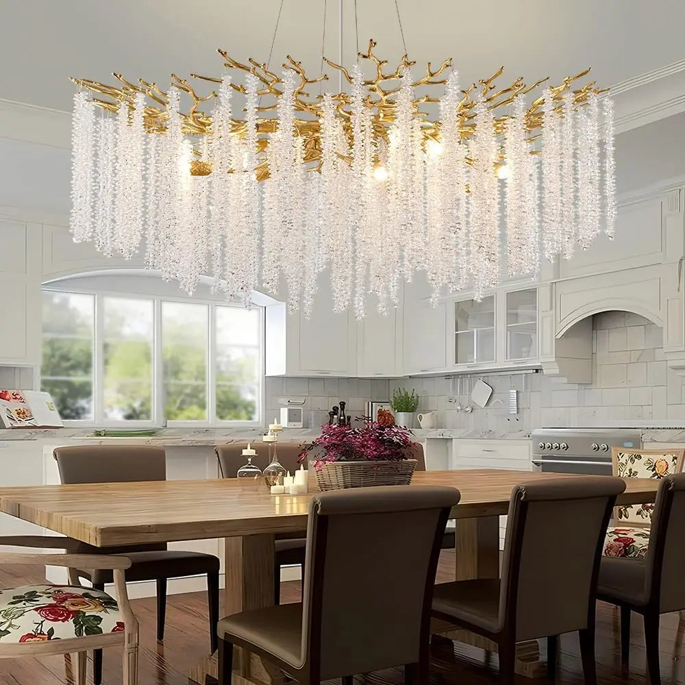 Artpad Luxury Round Crystal Chandelier Dining Room Bedroom Branch Crystal Hanging Pendant Chandelier for Kitchen Living Room