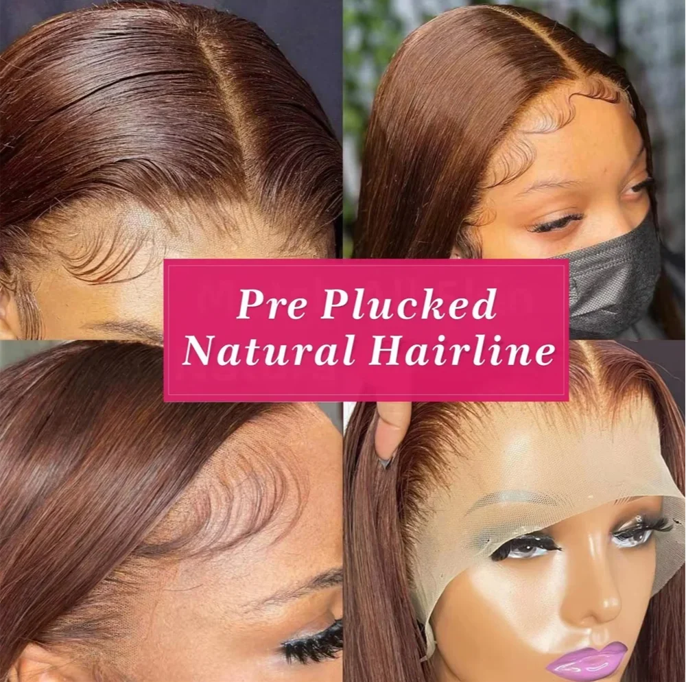 #4 Straight Chocolate Brown Wigs 200% Density 13x4 13x6 HD