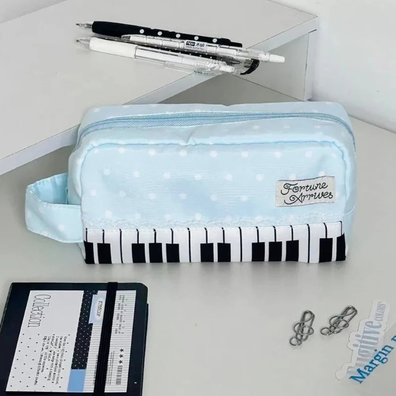 Kawaii Polka Dot Piano Key Print Pencil Case With