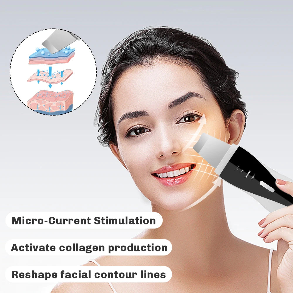 Ultrasonic Skin Scrubber Red Blue Light Deep Face Cleaning Peeling Blackhead Remover Facial Shovel Cleanser Lifting Skin Care