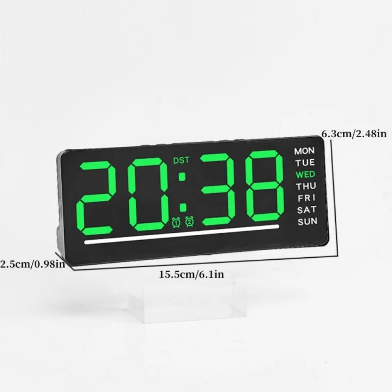 USB Powered Digital Alarm Clock TEMP Date Week Dual Alarm 5 Levels Brightness Snooze Table Clock 12/24H Night Mode LED Clock