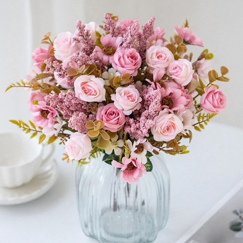 2/4pcs Artificial Flowers Roses Silk Wedding Home Room Table Vase Fillers Festival Outdoor Garden Couryard Decor Bridal Bouquets