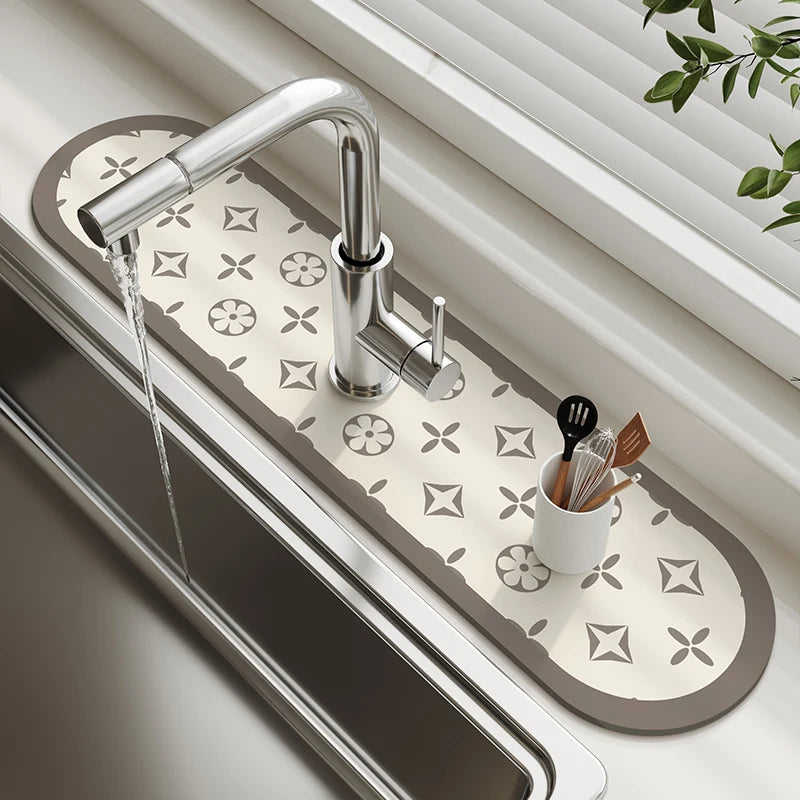 Kitchen Sink Faucet Mat Absorbent Faucet Splash Guard Drain Pad Bathroom Countertop Protector Diatomite Faucet Rug Washable